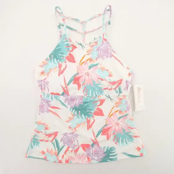 Raisins St. Croix Tankini Top Floral White Pink High Neck Ladder Back Small NWT - Picture 2 of 13